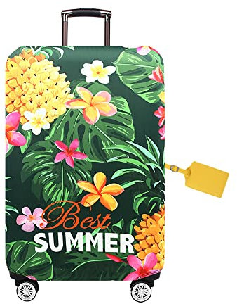 FANSU Elastisch Kofferhülle Kofferschutzhülle Sommer 3D Tropisch Druck für 18 bis 32 Zoll Reisekoffer, Schutzhülle Waschbar Reisekoffer Gepäck Cover mit Reißverschluss (XL(29-32 Zoll),Ananas)