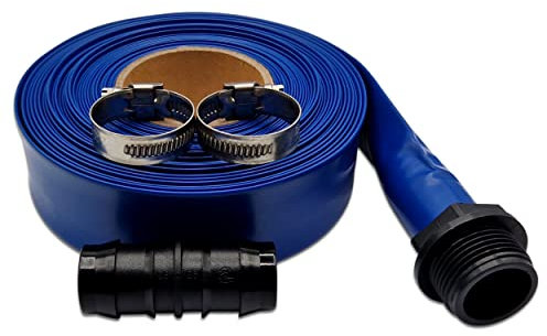 Ultimate Layflat Discharge Hose Pipe Set - 10m x 25mm Diameter, Complete with 2 Clips, Joiner Coupler, and Pond Connector for use with Submersible & Other Water Pumps. Set by MYPURECORE