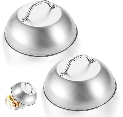2 Pcs Cubierta para Plancha, Cubierta de la Placa, Cubierta de Comida, Cubierta Tapa de Domo, Cubierta Tapa de Hamburguesa, Cubierta de la Parrilla, Cubierta Tapa de Sartén de Acero Inoxidable