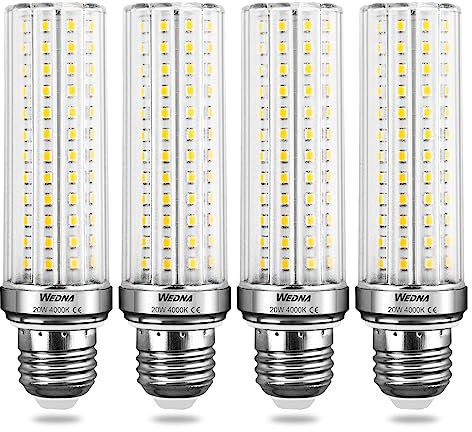 WEDNA 20W E27 LED Birne, 4000K Neutralweiß LED Lampen, 129 LEDs, ersatz 150W Glühlampe, 2500 lm, Nicht Dimmbar, E27 Maiskolben Glühbirne, 4er Pack