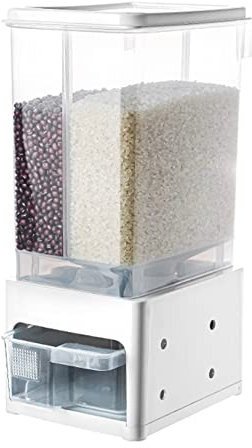 Dry Food 2-Grid Rice Dispenser Wall-Mounted Dry Food Dispenser Multi-Function Separate Grain Storage Container Automatic Rice Bucket with Lids,Grain Food Storage Box Grey Dispenser