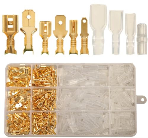 480pcs Flachsteckhülsen Set 2,8 mm 4,8 mm 6,3 mm, Kabelschuhe Set Flachstecker Männlich & Weiblich Quetschverbinder Sortiment, Elektrische Steckverbinder Crimpverbinder, Isolierte Kabelstecker