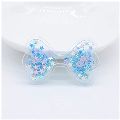 Bügelflicken 32 stücke 40 * 25mm Fliege Transparente Plastikfüllung Rake Pailletten Applikationen for DIY. Headwear-Haarspangen-Zubehör-Patches Flicken Zum Aufbügeln (Size : Blue)