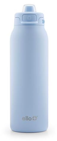 Ello Pop & Fill 32oz Stainless Steel Water Bottle with Quick Fill Technology, Double Walled and Vacuum Insulated Metal, Leak Proof Locking Lid, Sip and Chug, Reusable, BPA Free, Halogen Blue