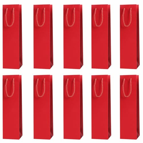 Vastsea 10 st kraftpapperspresenter till vin, flaskpåsar, presentpåse, med handtag, för vin, champagne, bröllop, fest (röd, 9,5 x 9 x 35 cm)