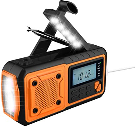 Radio d'urgence Extérieure avec Torche LED S0S A1arm, Radio d'urgence à Manivelle avec Banque d'alimentation 4000 MAh et Lampe de Poche pour Le Camping et la Randonnée (1)