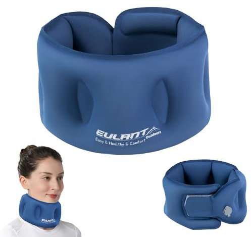 EULANT Inflatable Travel Pillow for Neck Support,Blow Up Neck Pillows for Airplanes/Sit to Sleep/Office,Soft Cervical Neck Collar for Keeping Vertebrae Stable and Aligned,Compact & Easy to Carry,Blue