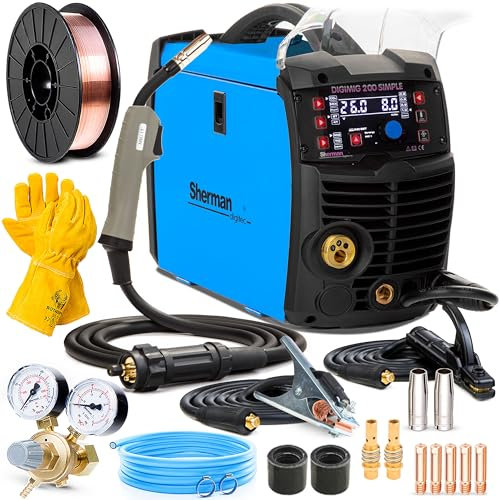 Sherman DIGIMIG 200 SIMPLE - 200A poste a souder mig avec gaz et sans gaz - synergie et soudobrasage - soudage: MIG/MAG, MMA, TIG lift - 2 temps/4 temps, mémoire de réglage - Kit basic