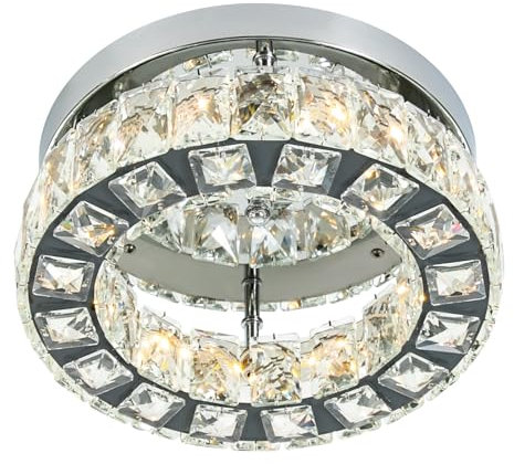 kangten Moderne Kristall-Kronleuchter Runde Deckenlampe Kristall 2-Schicht Flush Mount Leuchte Deckenleuchten für Wohnzimmer Schlafzimmer Küche Flur