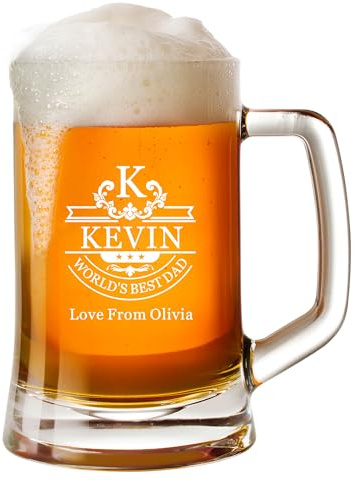 EDSG Personalised Beer Glass Personalised Pint Glass 600ML Fathers Day Engraved Beer Mug Gifts for Men Beer Tankards for Dad Grandpa Daddy Him Husband (Design 3)