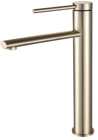 PHASAT Wasserhahn Bad Gold Mischbatterie Einhebelmischer Waschbecken Armaturen Waschtischarmatur Hoch Aufsatzwaschbecken PTMP14G