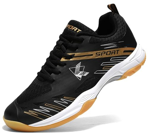 NGARY Chaussures de Badminton Respirantes pour Hommes et Femmes, Baskets de Raquette de Pickleball, de Squash, de Volley-Ball, d'entraînement sur Terrain intérieur et extérieur,Noir,38 EU