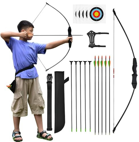 Runzkzy Bogen und Pfeil für Erwachsene, Bogenschießen Set für Anfänger, Jugend Bogenschießen Bogen Sets mit Köcher und Pfeil Ziel für Hinterhof Bogenschießen Ziel Praxis und Erholung (Black)