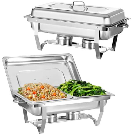 Chafing Dish for Buffet, 2 Pack Stainless Steel Chafing Servers Food Warmer Set with 8QT Half Size Food Pan for Kitchen Party Banquet Dining