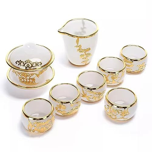 FHPEWXDG Set da tè, Set da tè pomeridiano, Set da tè per Adulti, Set da tè in Giada intarsiata in Oro, Set da teiera e Tazza per la casa
