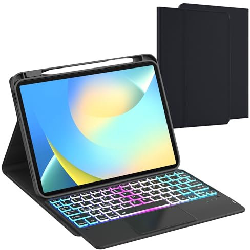 VANKEYPAD pour Clavier iPad 10eme Generation/11 Generation A16(2025), Amovible Coque Clavier pour iPad 10eme Generation avec Touchpad, Eclairage 3 Zones 7 Couleurs, Disposition AZERTY française