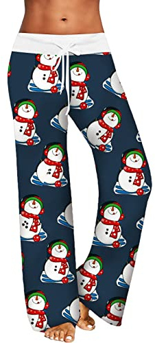 Dam jul jultomte tryck pyjamasbyxor, mysig avslappnad passform loungebyxor, festlig högtid nattkläder, mjuka elastisk midja nattkläder, damer underdelar, varm vinter nödvändighet, Marinblått Xsp, M