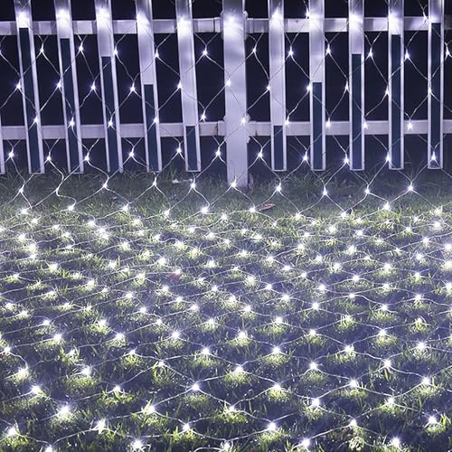 Nileco Luces Led de Red De Exteriores a Prueba de Agua, Luces Decorativas Navideñas, Luces de Malla Centelleantes con 8 Modos, Luces De Cadena De Hadas para Jardines, Arbustos(3m x 2m 200led, White)