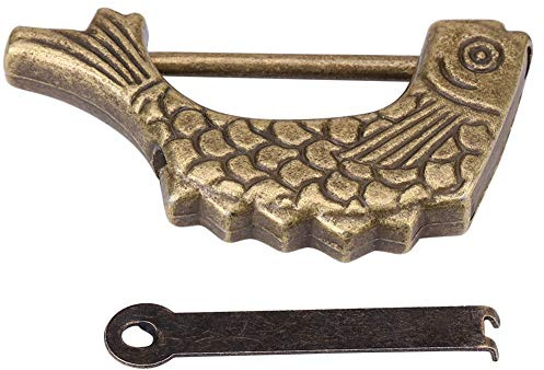 Fischförmiges Retro-Vorhängeschloss aus Zinklegierung, Antikes Schloss, Bronzefarbenes Altes Chinesisches Schloss mit Flachem Schlüssel für Schmuckschatulle und Schublade