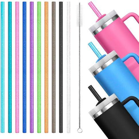 AUAUY 10PZ Cannucce in Plastica Riutilizzabili per Stanley 40oz 30oz Cup | Cannucce di Plastica Colorat, Spazzola per Pulizia, Compatibili con Stanley Travel Tumbler, Cannucc