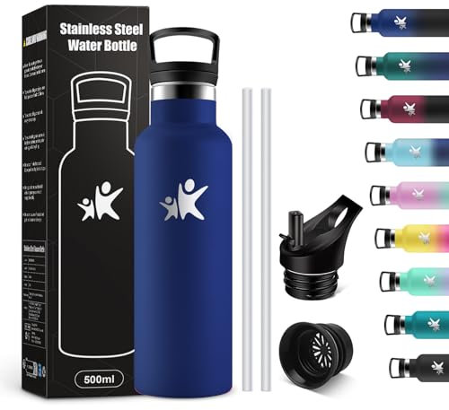 KollyKolla Borraccia Termica Bambini 500ml, Borraccia con Cannuccia, senza BPA, Borraccia Acciaio Inox, Facile Pulizia, a Prova di Perdite, Borracce Ufficio, Scuola, Campeggio, Palestra, Viaggio