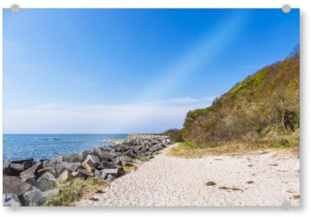 artboxONE Acrylglasbild 30x20 cm Natur Strand mit Steinen in Kloster - Bild hiddensee dornbusch frühling