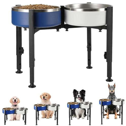 2 in 1 Erhöhter Hundenapf mit 2 Napfpositionen 4 Verstellbare Höhen Hundenäpfe Ständer Verstellbare Breite 17-30cm Metall Dog Bowl Halter für Große Mittelgroße Kleine Hunde(Napf Nicht Enthalten)