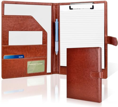 Clipboard Folder A4, Professional PU Leather Portfolio Folder, Legal Pad Holder for A4 Letter Size Notepad, Resume, Writing Pad, Ideal Organizer for Business Office Conference, Brown