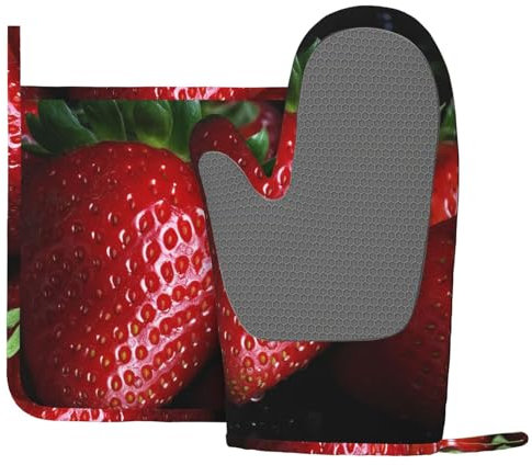 Lot de 2 maniques et maniques en silicone résistant à la chaleur Motif fraise Rouge