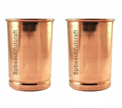 HRS India Lot de 2 gobelets en cuivre pur avec finition lisse et unie, 300 ml