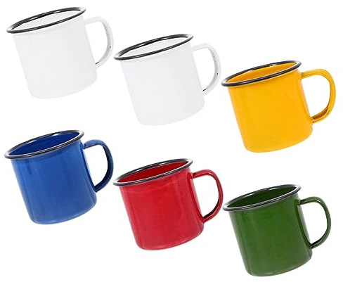 CONGARTENO Set di 6 Tazze in Smalto Stile Retro, Colorate, Uso Quotidiano | Bevande Calde e Fredde, Design Semplice e Creativo, Formato Portatile per Casa e Outdoor