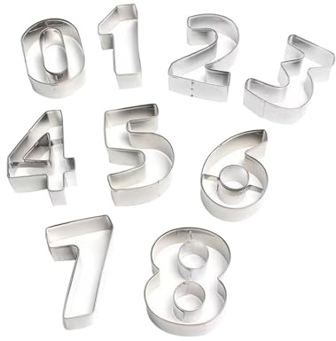 9Pcs Smooth Surface Steel Number Cookie Cutters Rustproof Baking Decorating Molds Creative Biscuits Number Making Tool for Homemaking Biscuits Cookies