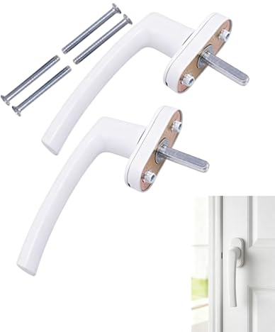 HAYGEM 2 Pezzi Serrature per Finestre e Porte Senza Cilindro di Chiusura, Maniglia Cremonese Finestra Bianco, Maniglie per Infissi in Alluminio, Maniglia per Finestre con due Viti Nascoste