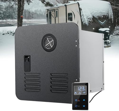 COAKUE Chauffe-Eau instantané pour Camping-Car, Douche instantanée, DC 12 V, débit Maximal de 3,9 GPM, avec Porte Noire de 15 x 15 Pouces et télécommande Black
