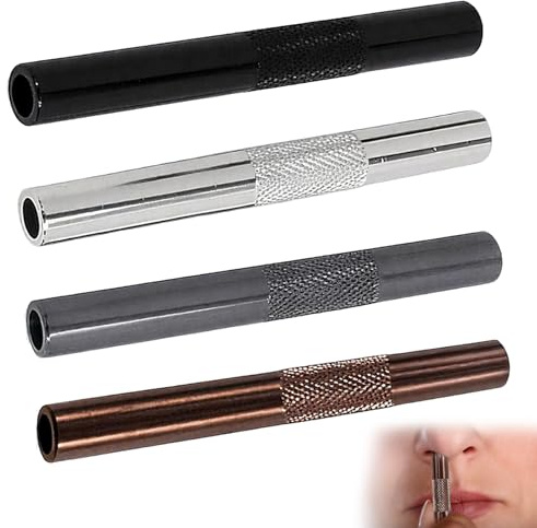 4 Pièces Tubes en Métal Réutilisables de Qualité Supérieure avec Pailles Inox,7Cm Métal Tubes Paille a Sniffer,Paille et Métallique pour Boissons,Cuisine et Utilisation Quotidienne.