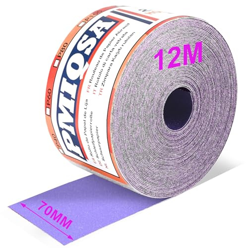 PMIQSA Rollo de Papel de Lija 70mm x 12m Grano 240 | Papel de Lija de Cerámica Para Lijar Pulir Y Eliminar El óXido Para Lijadora Manual