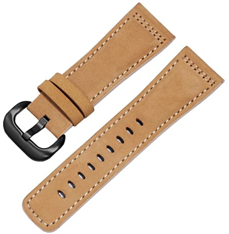 FYXT Frostat klockarmband i äkta läder, 28 mm, svartbrunt, ersättningsrem, kompatibel med S2 M2 P3 T2-serien, retroklocka, kedja(Light brown black)