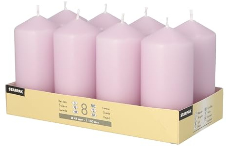 8 Stumpenkerzen Ø 47 mm · 100 mm flieder