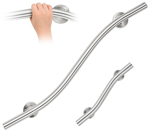 Zonon 2 Pcs Wave Grab Bar 16 Inch and 36 Inch Shower Bar 304 Stainless Steel Brush Finish Right Hand for Bathroom Shower Bathtubs Toilet Steps Bed Home Elderly Handicap Pregnant Women