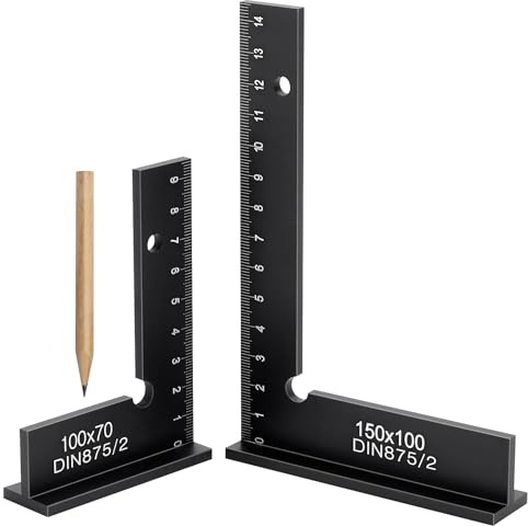 NCTNCX Escuadra de cerrajero con tope – 150 x 100 mm y 100 x 70 mm – Ángulo de precisión de 90° para carpinteros, carpinteros y bricolaje