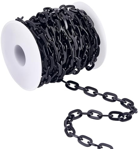 BEAMARKER 16,4 Fuß/5 M Schwarze Büroklammerketten Rolle Aluminium 15x9 mm Ungeschweißtes Oval-Kabelglied-Kabelketten Masse mit Spule für DIY-Schmuckwaren für Frauen Halskette Armband Anhänger Handwerk