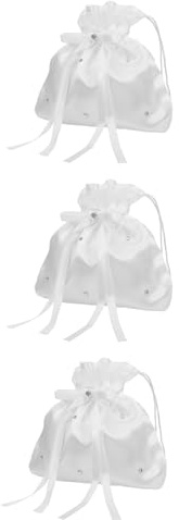 INOOMP Bolsa Pequeña de Satén con Encaje Floral y Adornos de Gemas de Imitación, 3 Unidades, Bolso Lazo de Satén para Boda, Monedero para Dama y Cotillón de Fiesta