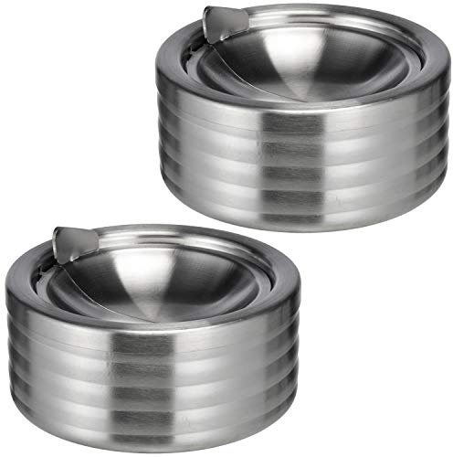 Land-Haus-Shop® 2 Stück Edelstahl Aschenbecher mit Deckel, Windascher mit Klappdeckel Windaschenbecher 11,8 cm Durchmesser