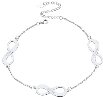 Custom4U Fußkettchen Damen mit 3 Infinity Unendlichkeit Symbol Damen Fußkettchen 925 Sterling Silber Anpassbare Fußkette Verstellbar Charm Knöchel Fußkette 21cm+5cm