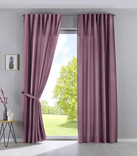 2er Set Vorhänge Verdeckte Schlaufen Cationic »JENA« HxB 250x140 cm Altrosa Blickdicht Leinen Optik Gardinen Meliert Gardinenband mit Raffhalter, 2019037-2