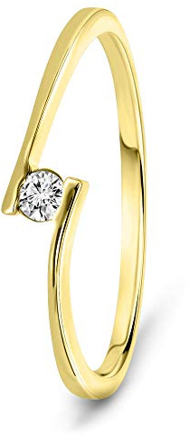 MIORE Ring Damen 0.05 Ct Solitär Diamant Verlobungsring aus Gelbgold 9 Karat / 375 Gold, Schmuck