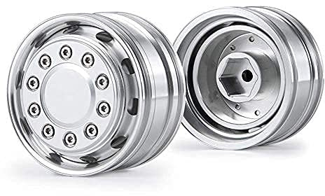 RC-Hub 2Pcs Aluminum Front Wheels Rim for 1/14 Tamiya Trailer Tractor Truck RC Car (Silver)