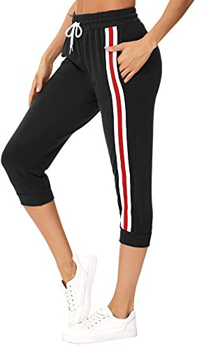Sykooria Damen 3/4 Jogginghose Trainingshose High Waist Sporthose Yoga Hosen Freizeithose Sweathose Baumwolle für Laufen Yoga Fitness, B-Schwarz XL