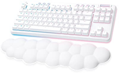 Logitech G715 Wireless Mechanical Gaming Keyboard with LIGHTSYNC RGB, Lightspeed, Tactile Switches (GX Brown), and Keyboard Palm Rest, PC/Mac Compatible - White Mist
