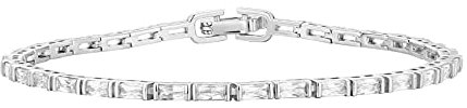 PAVOI 14K White Gold Plated CZ Tennis Bracelet For Women | Classic Emerald Cut Simulated Diamond Bracelet | 6.5 Inches
